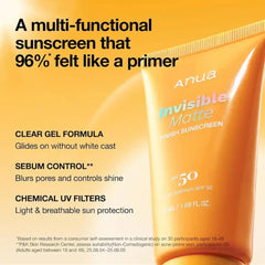 Anua Invisible Matte Finish SPF 50 Sunscreen - 50ml