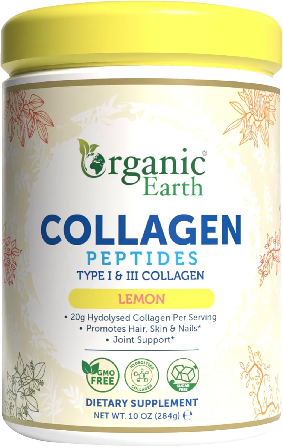 Organic Earth Collagen Peptides Lemon 20g Hydrolysed Collagen - 284g