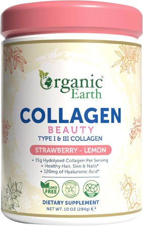 Organic Earth Collagen Beauty Strawberry-Lemon 15g Hydolysed Collagen - 284g