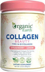 Organic Earth Collagen Beauty Strawberry-Lemon 15g Hydolysed Collagen - 284g