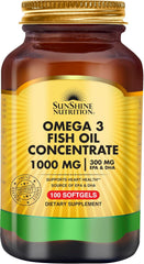 Sunshine Nutrition Omega 3 Fish Oil Concentrate 1000mg - 100 Softgels