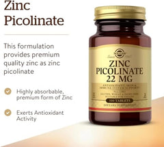 Solgar Zinc Picolinate 22mg - 100 Tablets