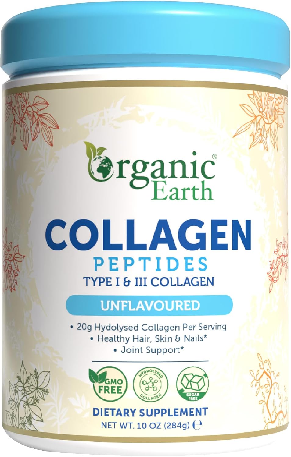 Organic Earth Collagen Peptides Unflavoured 20g Hydolysed Collagen - 284g