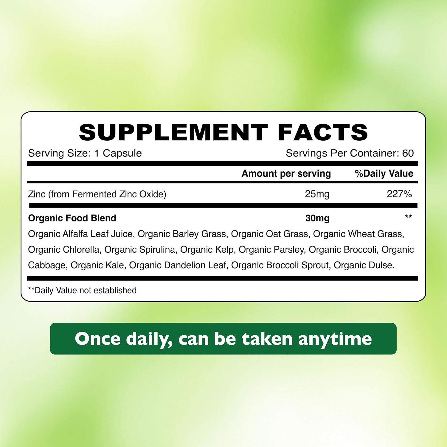 Organic Earth Zinc 25mg - 60 Capsules