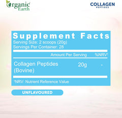 Organic Earth Collagen Peptides Unflavoured, 20g Hydolysed Collagen - 567g