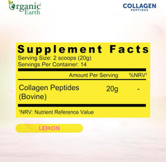 Organic Earth Collagen Peptides Lemon 20g Hydrolysed Collagen - 284g