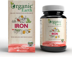 Organic Earth Iron with B12, Folate, and Vitamin C - 60 Capsules