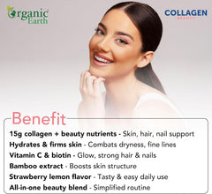 Organic Earth Collagen Beauty Strawberry-Lemon 15g Hydolysed Collagen - 284g