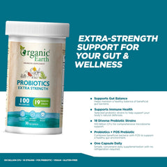 Organic Earth Probiotics Extra Strength 100 Billion CFU - 30 Capsules