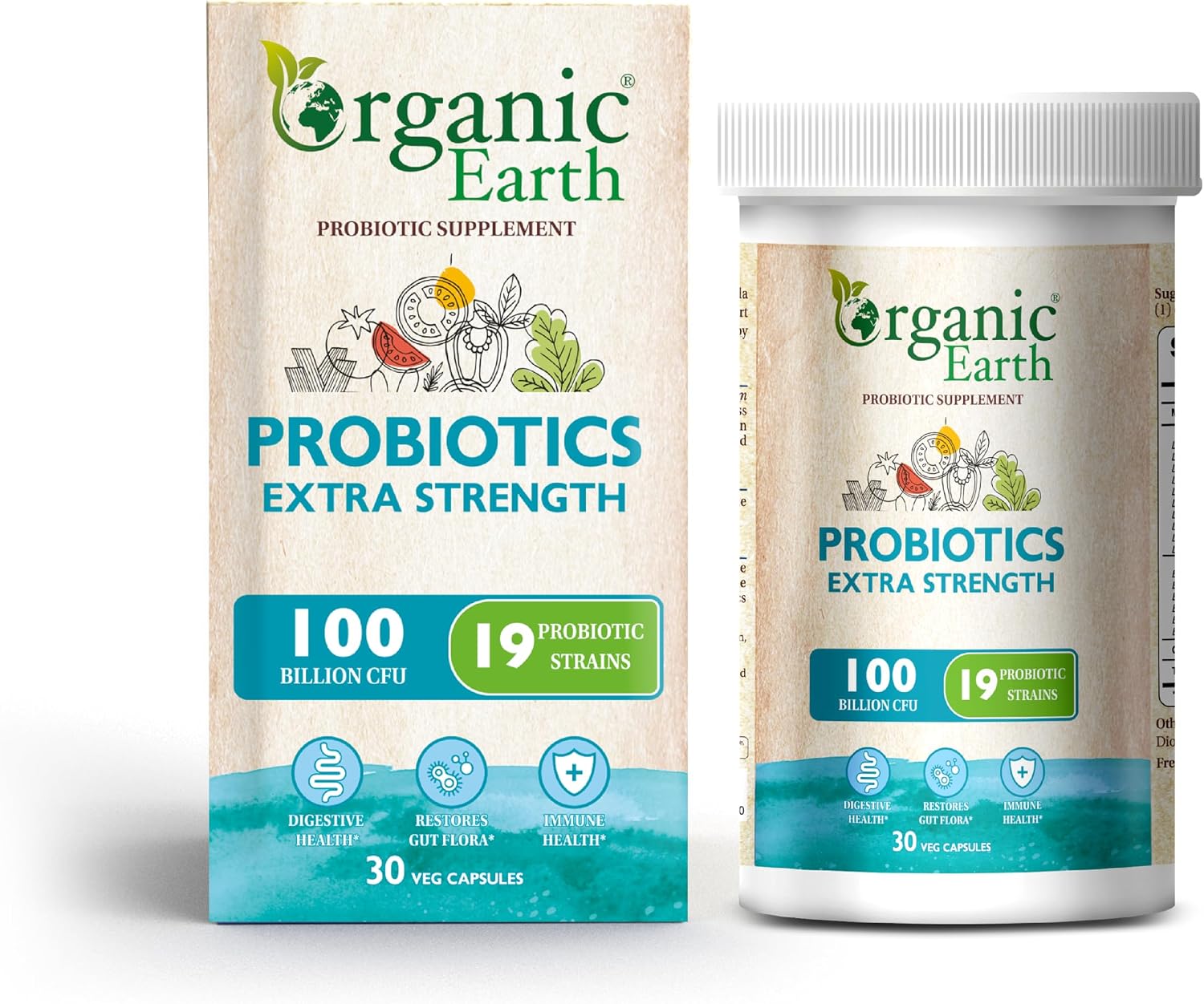 Organic Earth Probiotics Extra Strength 100 Billion CFU - 30 Capsules