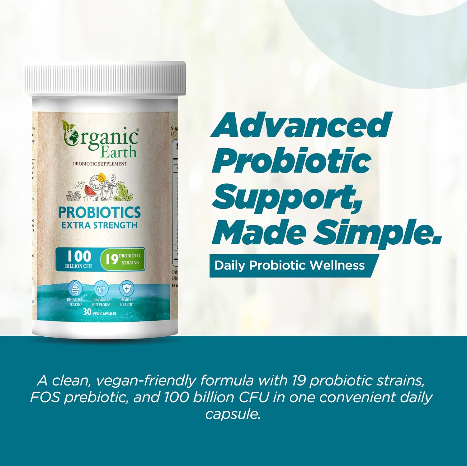 Organic Earth Probiotics Extra Strength 100 Billion CFU - 30 Capsules