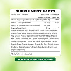 Organic Earth Vitamin D3 + K2  Supports Bone and Immune Health - 60 Capsules
