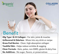 Organic Earth Collagen Peptides Unflavoured 20g Hydolysed Collagen - 284g