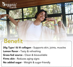 Organic Earth Collagen Peptides Lemon 20g Hydrolysed Collagen - 284g